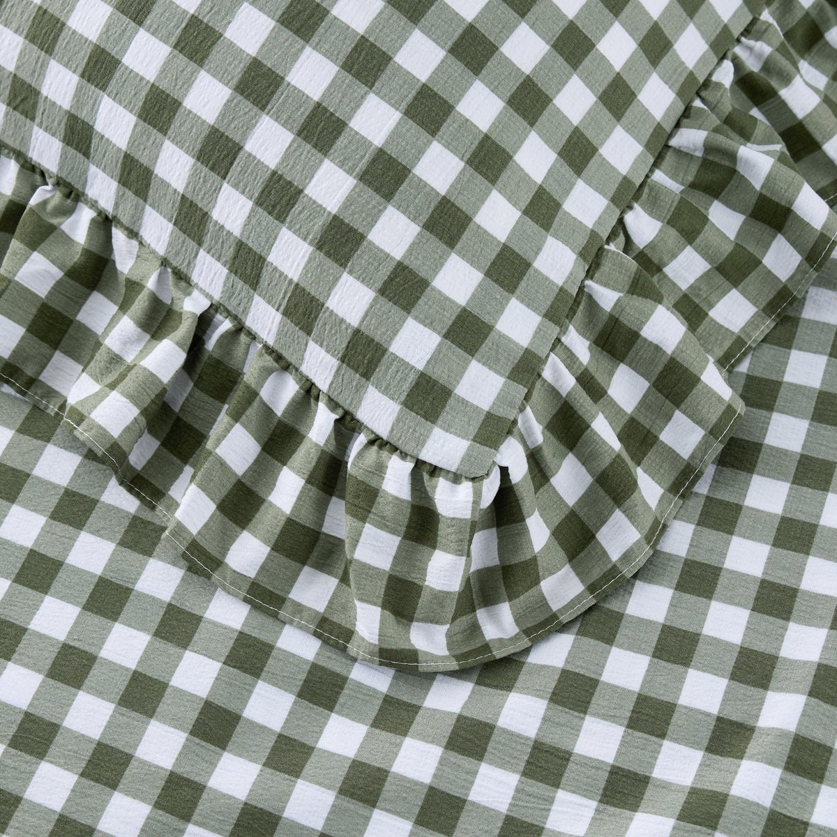 Ruffled Cotton-Like Gingham Duvet Cover Set