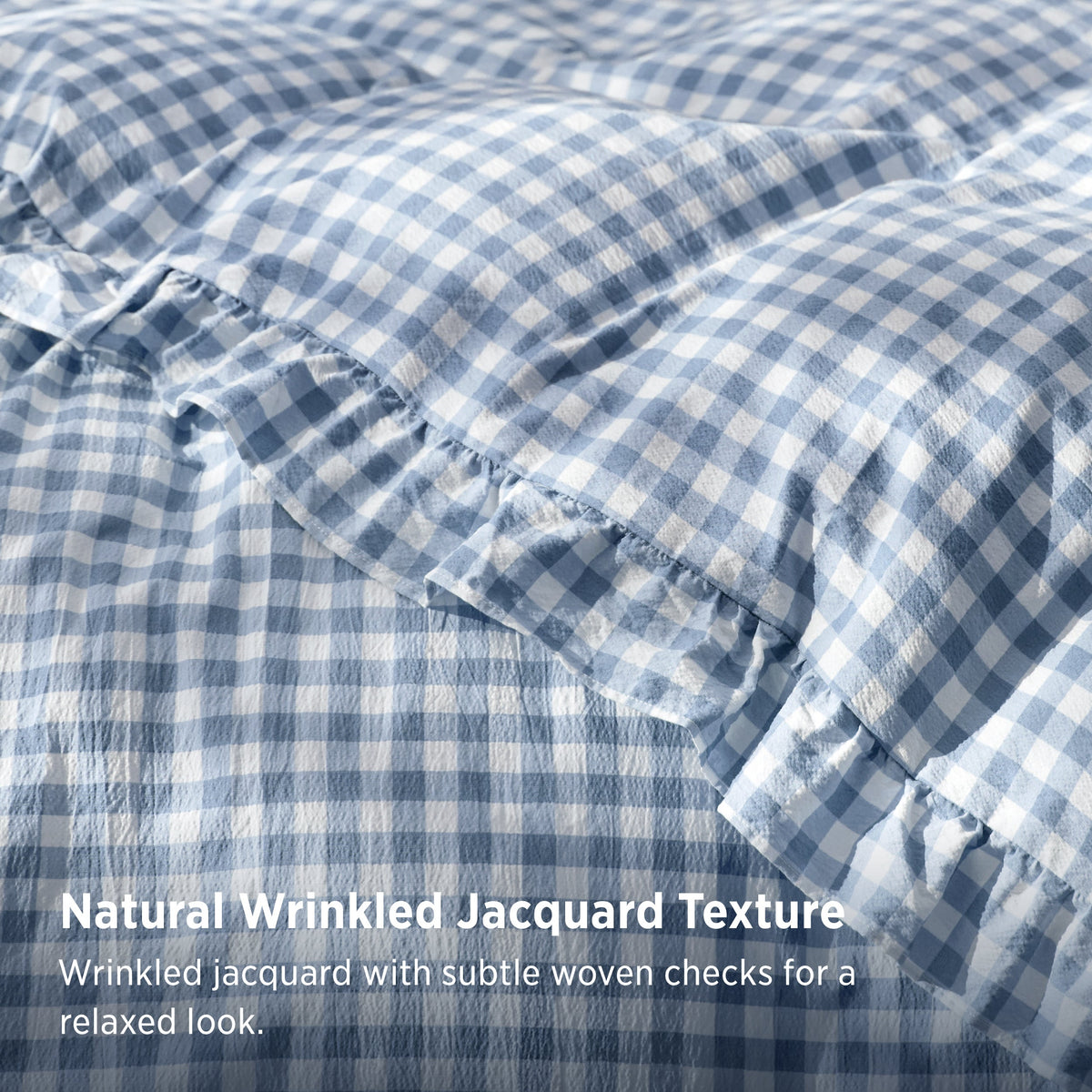 Ruffled Cotton-Like Gingham Duvet Cover Set
