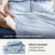 Ruffled Cotton-Like Gingham Duvet Cover Set