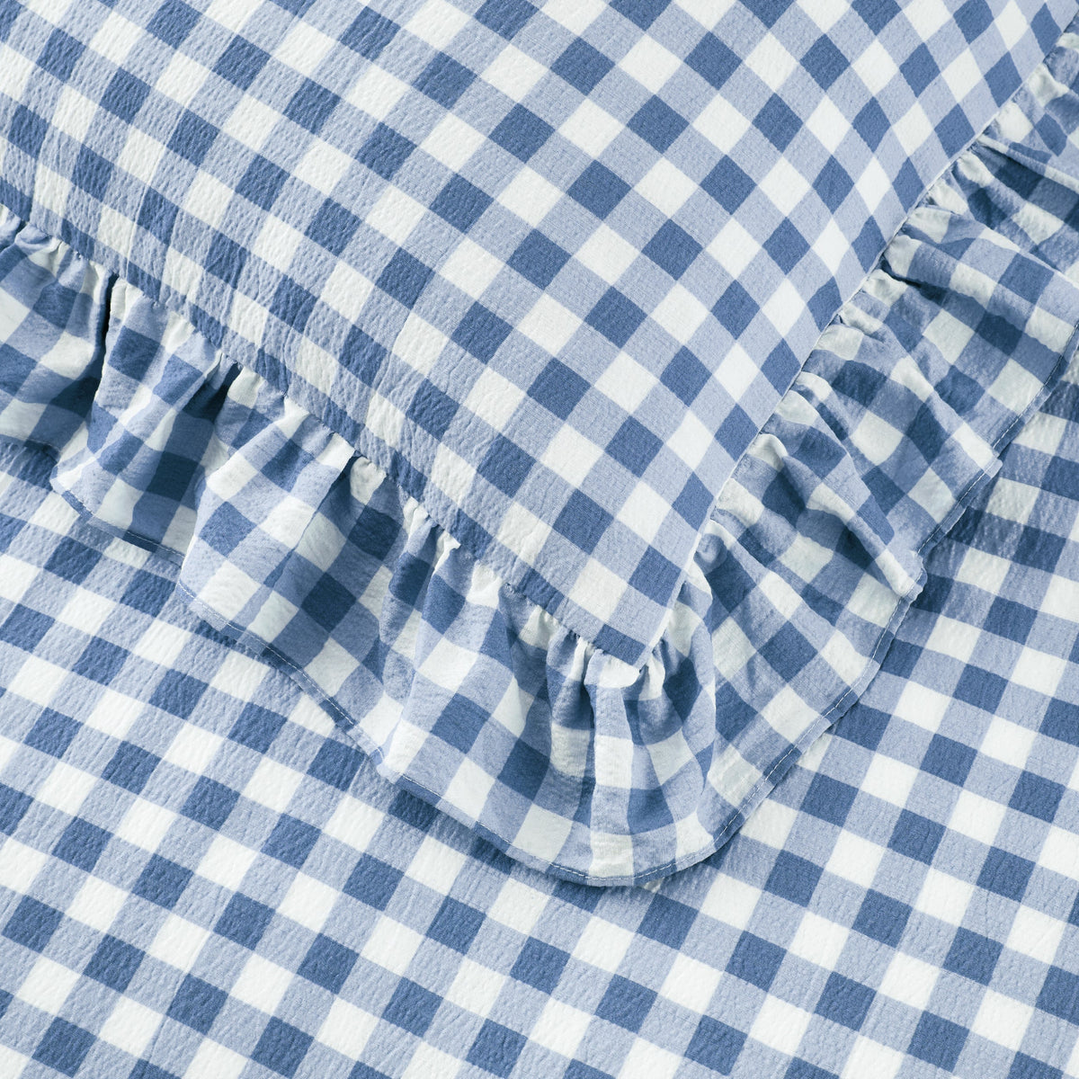 Ruffled Cotton-Like Gingham Duvet Cover Set