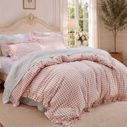 Ruffled Cotton-Like Gingham Duvet Cover Set