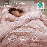 Ruffled Cotton-Like Gingham Duvet Cover Set