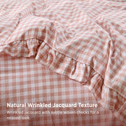 Ruffled Cotton-Like Gingham Duvet Cover Set