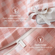 Ruffled Cotton-Like Gingham Duvet Cover Set