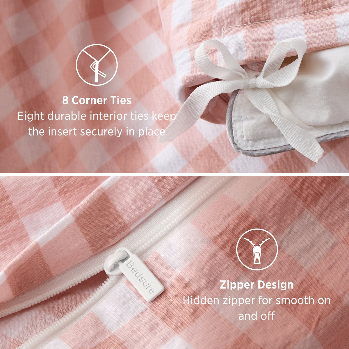 Ruffled Cotton-Like Gingham Duvet Cover Set