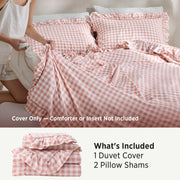 Ruffled Cotton-Like Gingham Duvet Cover Set