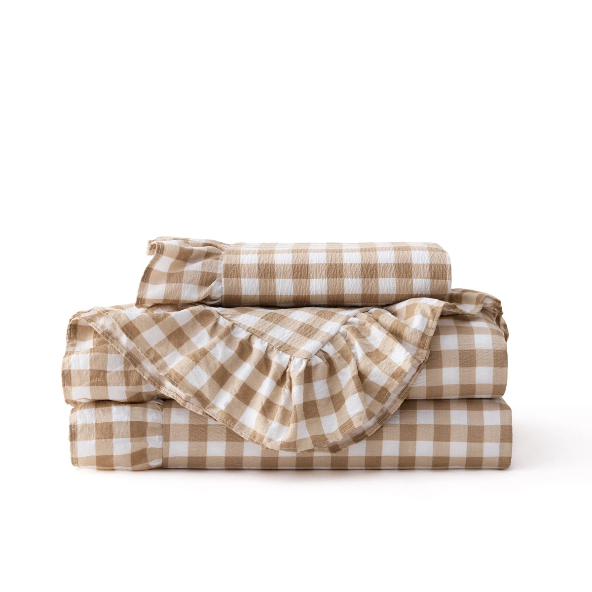 Ruffled Cotton-Like Gingham Duvet Cover Set