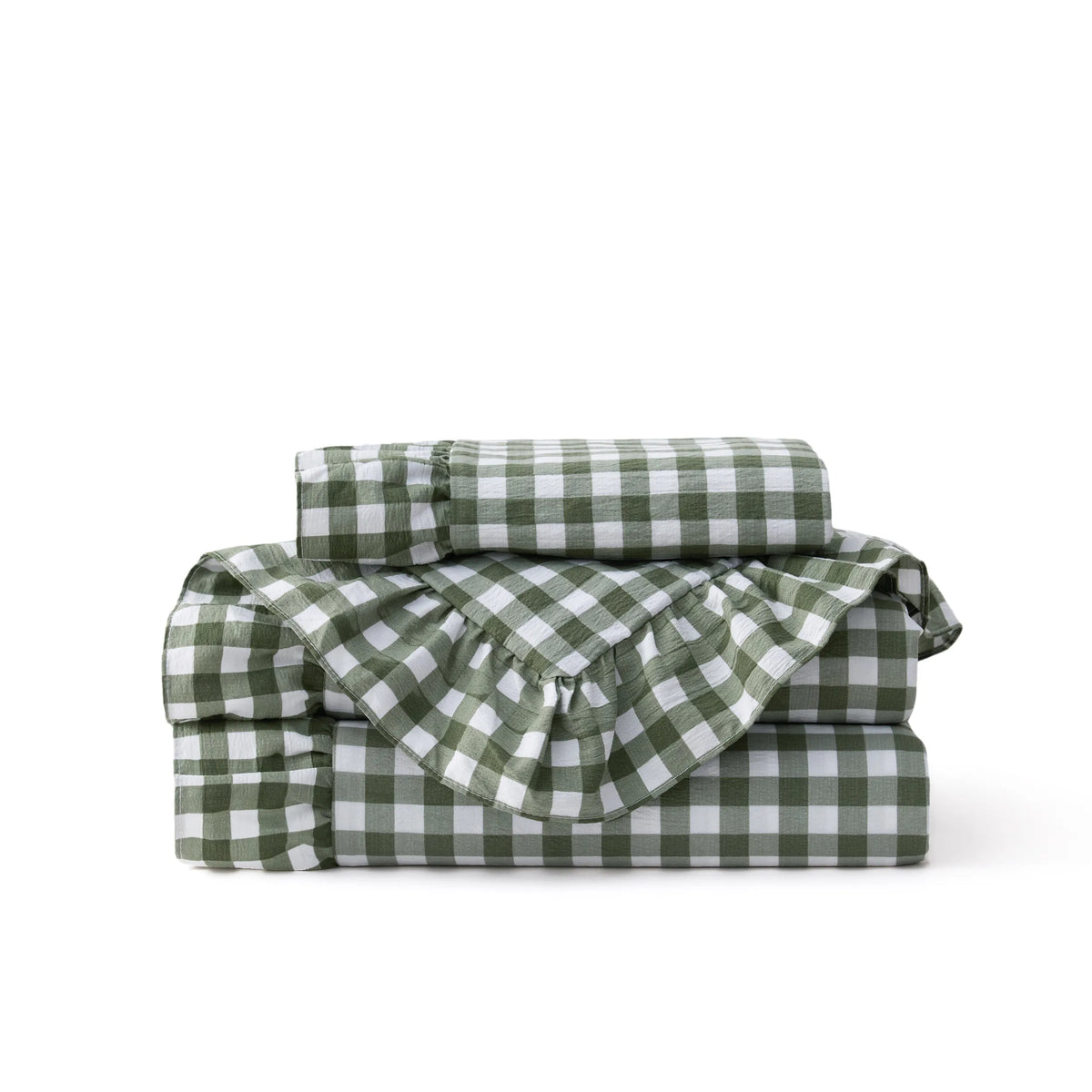 Ruffled Cotton-Like Gingham Duvet Cover Set