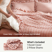 Ruffled Cotton-Like Gingham Duvet Cover Set
