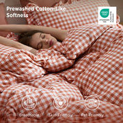 Ruffled Cotton-Like Gingham Duvet Cover Set