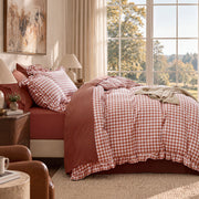 Ruffled Cotton-Like Gingham Duvet Cover Set