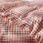 Ruffled Cotton-Like Gingham Duvet Cover Set