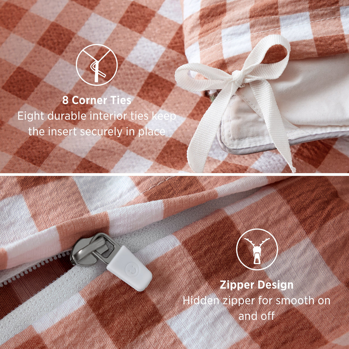 Ruffled Cotton-Like Gingham Duvet Cover Set