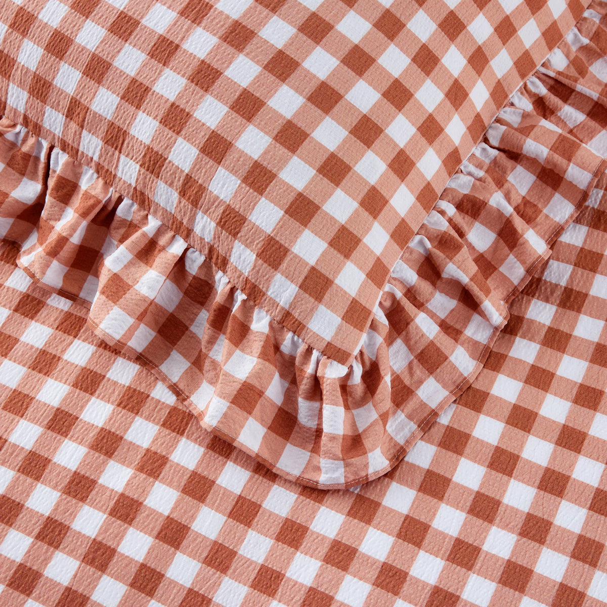 Ruffled Cotton-Like Gingham Duvet Cover Set