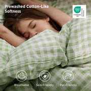 Ruffled Cotton-Like Gingham Duvet Cover Set