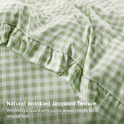 Ruffled Cotton-Like Gingham Duvet Cover Set