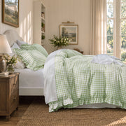 Ruffled Cotton-Like Gingham Duvet Cover Set