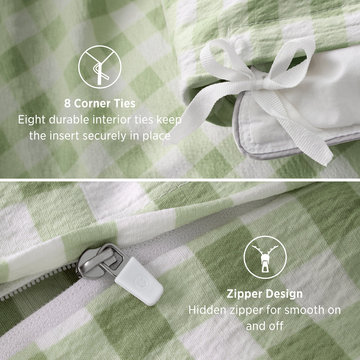 Ruffled Cotton-Like Gingham Duvet Cover Set