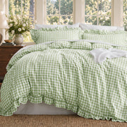 Ruffled Cotton-Like Gingham Duvet Cover Set