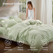 Ruffled Cotton-Like Gingham Duvet Cover Set