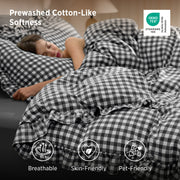 Ruffled Cotton-Like Gingham Duvet Cover Set