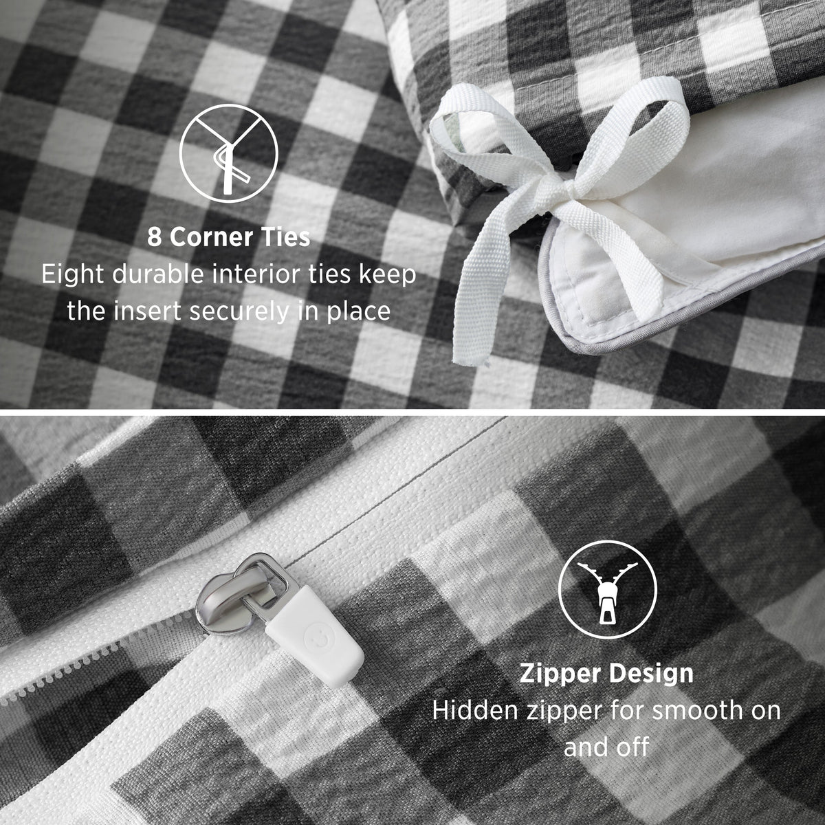 Ruffled Cotton-Like Gingham Duvet Cover Set