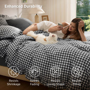 Ruffled Cotton-Like Gingham Duvet Cover Set