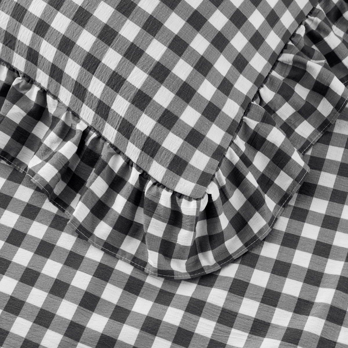 Ruffled Cotton-Like Gingham Duvet Cover Set