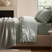 Ruffled Cotton-Like Gingham Sheet Set