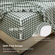 Ruffled Cotton-Like Gingham Sheet Set