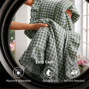 Ruffled Cotton-Like Gingham Sheet Set