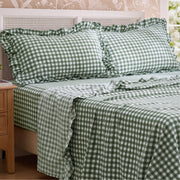 Ruffled Cotton-Like Gingham Sheet Set