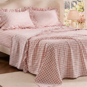 Ruffled Cotton-Like Gingham Sheet Set