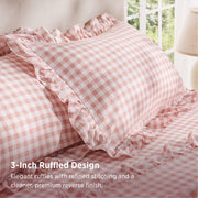 Ruffled Cotton-Like Gingham Sheet Set