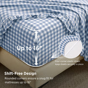 Ruffled Cotton-Like Gingham Sheet Set