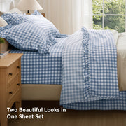 Ruffled Cotton-Like Gingham Sheet Set